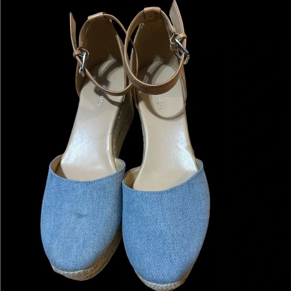 Nine West Ariela 3 Denim Espadrille Wedge Sandals Size 10 Nine West